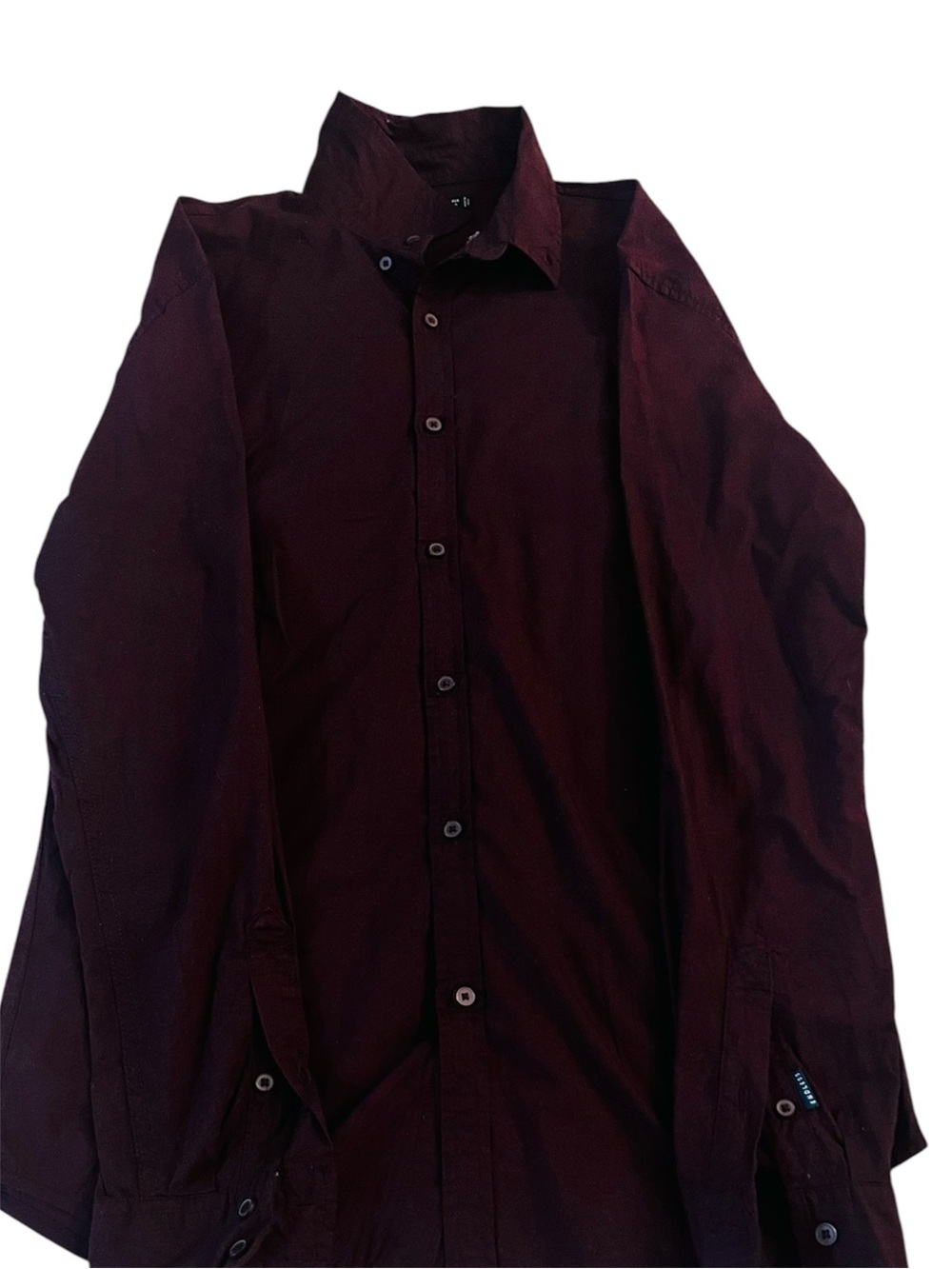 Bershka Men's Burgundy Long-Sleeve Dress Shirt